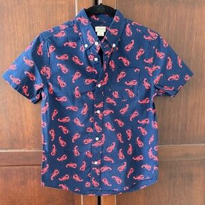 Crewcuts Navy Short-Sleeve Button-Down Shirt with Red Lobster Print